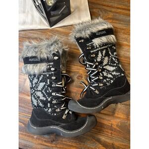 Muk Luks Black White Fair Isle‎ Faux Fur Trim Winter Boots Woman's Size 7 Fall